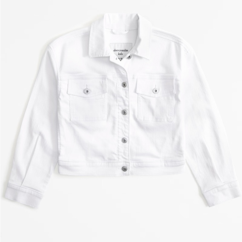 Abercrombie Kids White Denim Jean Jacket Size: 13/14